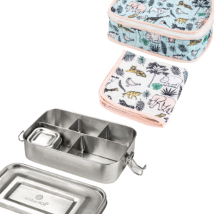 Stainless Steel 5 Section Bento Lunch Box with dip Container ,Cover and Napkin